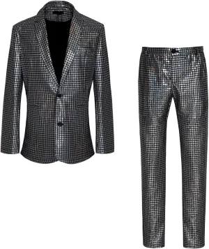 Men's 70s Disco Suit Set with Metal Sequin Jacket and Pants