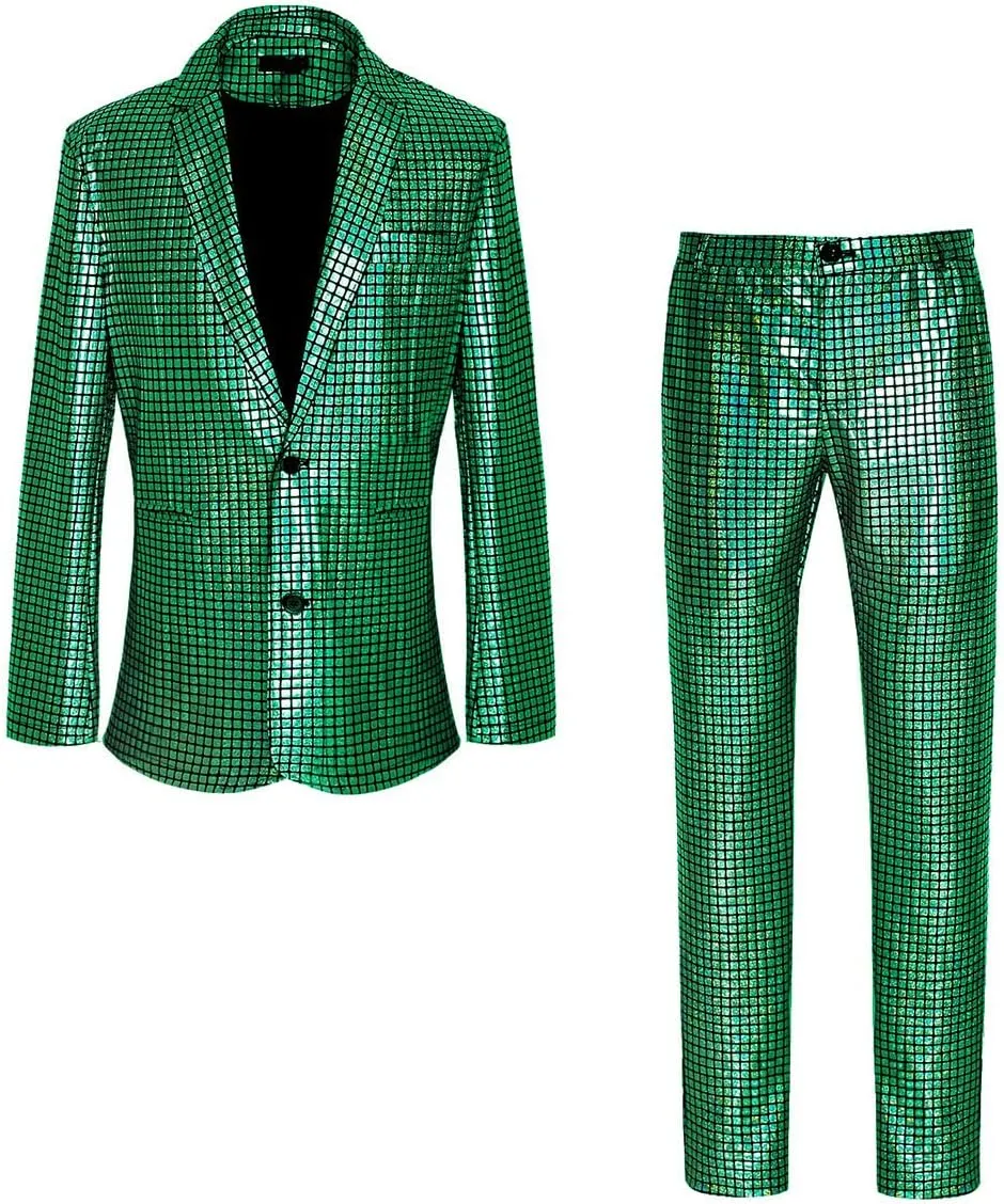 Men's 70s Disco Suit Set with Metal Sequin Jacket and Pants