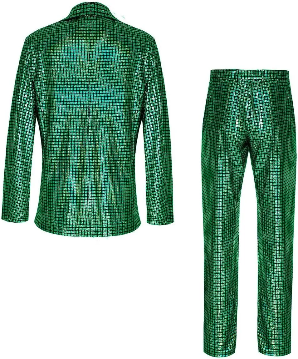 Men's 70s Disco Suit Set with Metal Sequin Jacket and Pants