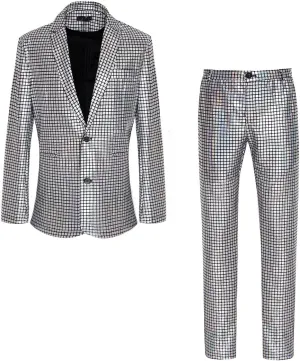 Men's 70s Disco Suit Set with Metal Sequin Jacket and Pants