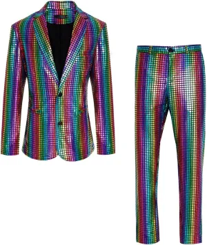 Men's 70s Disco Suit Set with Metal Sequin Jacket and Pants