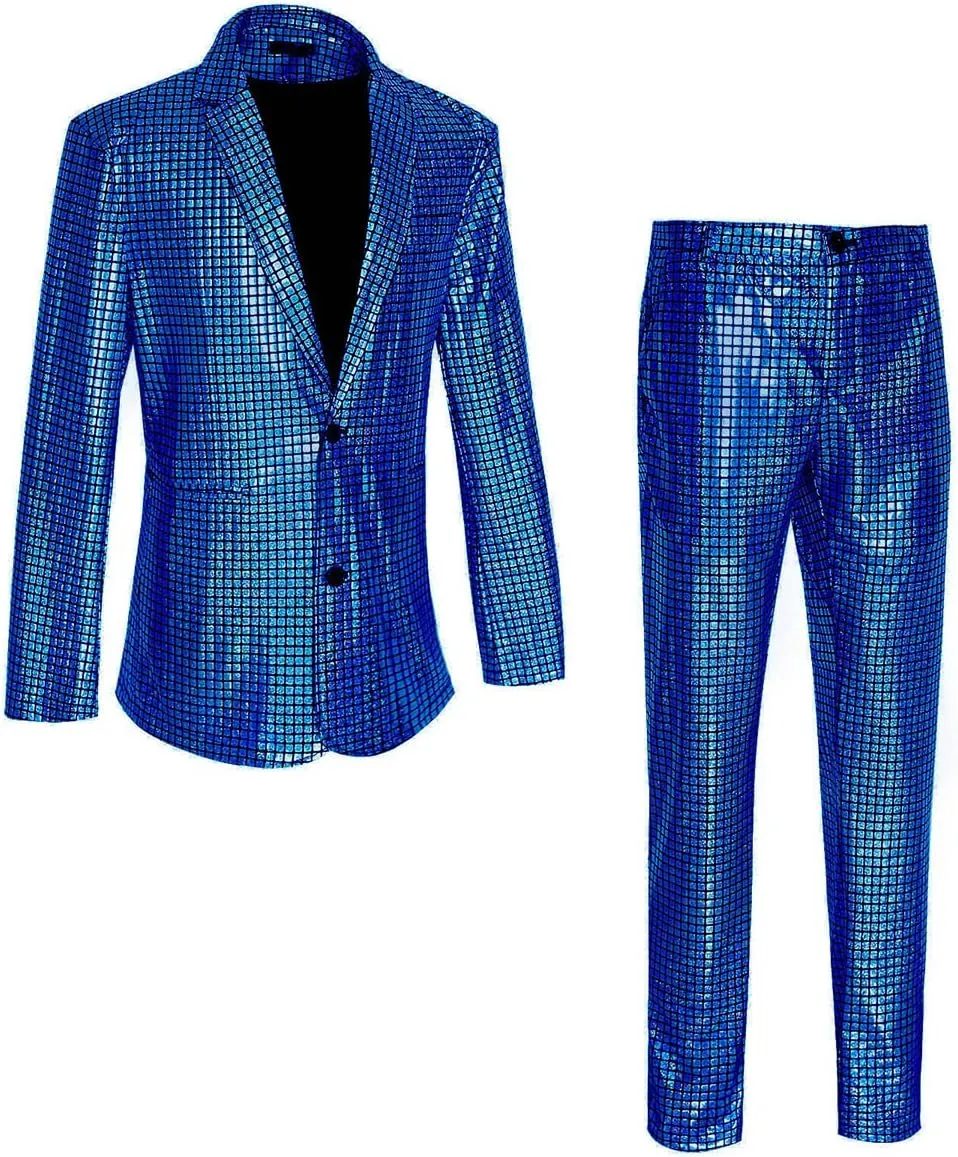 Men's 70s Disco Suit Set with Metal Sequin Jacket and Pants