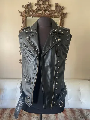 Mens Black Studded High Quality Lambskin Vest, M