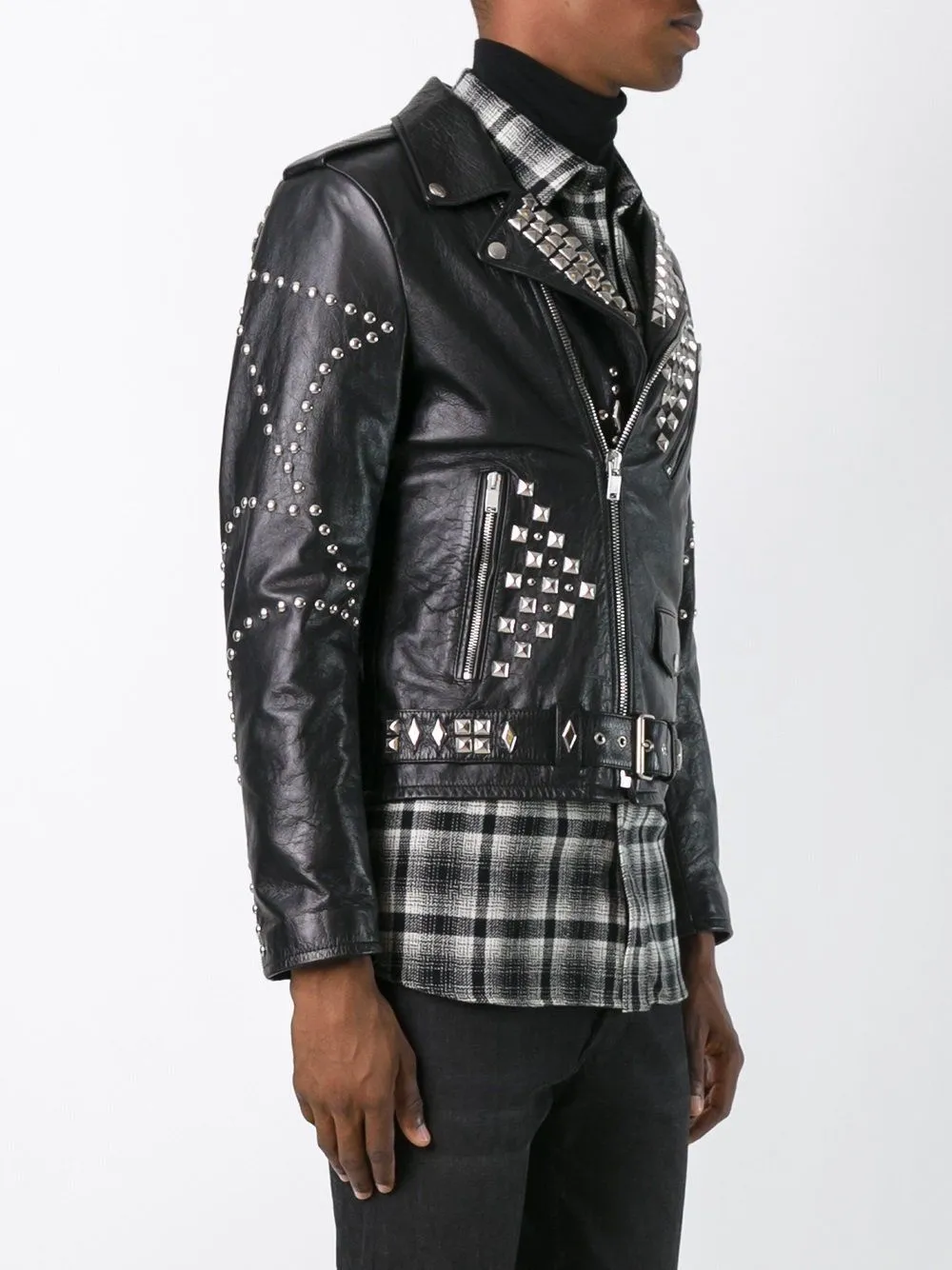Men's Classic Silver Studded Biker Leather Jacket