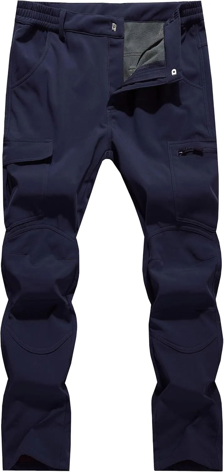 Men's Fleece Lined Outdoor Hiking Pants Waterproof Softshell Insulated Snow Ski Winter Camping Fishing Pants