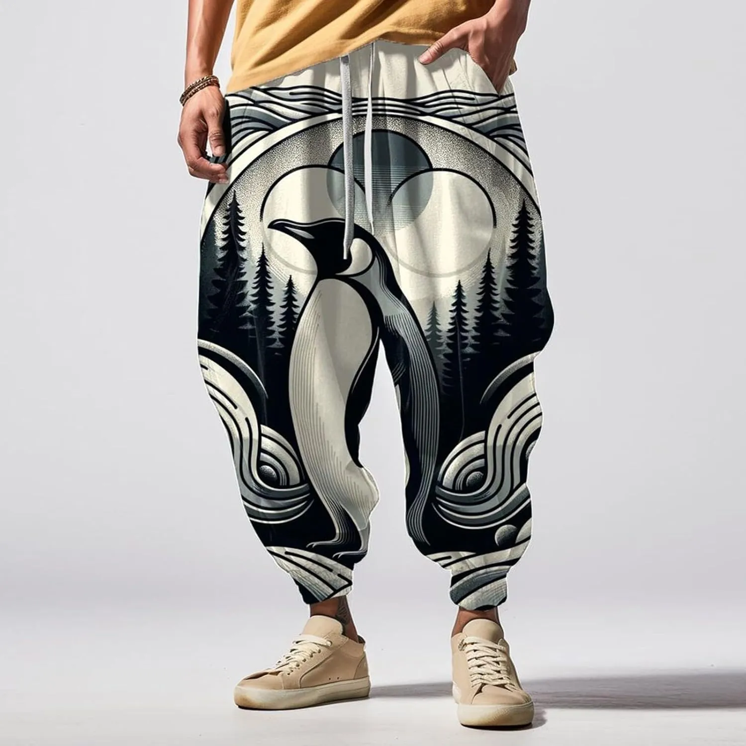 Mens Harem Pants Loose Waist Casual Hippie Pants Sweatpants Mens Hip Hop Harem Pants Martial Arts Pants Kung Fu