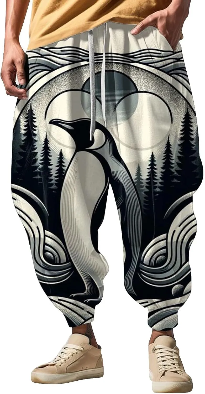 Mens Harem Pants Loose Waist Casual Hippie Pants Sweatpants Mens Hip Hop Harem Pants Martial Arts Pants Kung Fu