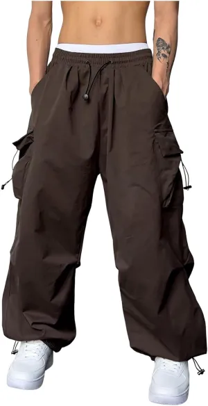 Men's Hip Hop Parachute Jogger Pants Y2K Street Baggy Trousers Rap Hippies Cargo Pants Harem Pants with Pockets