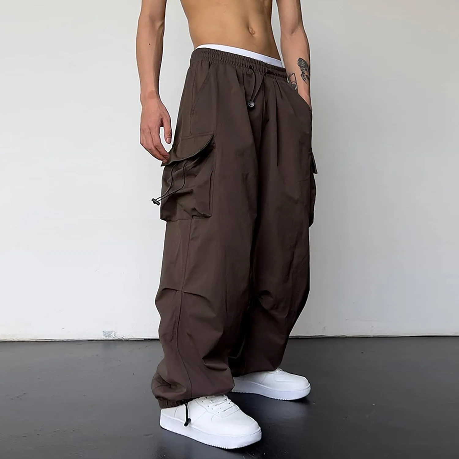 Men's Hip Hop Parachute Jogger Pants Y2K Street Baggy Trousers Rap Hippies Cargo Pants Harem Pants with Pockets