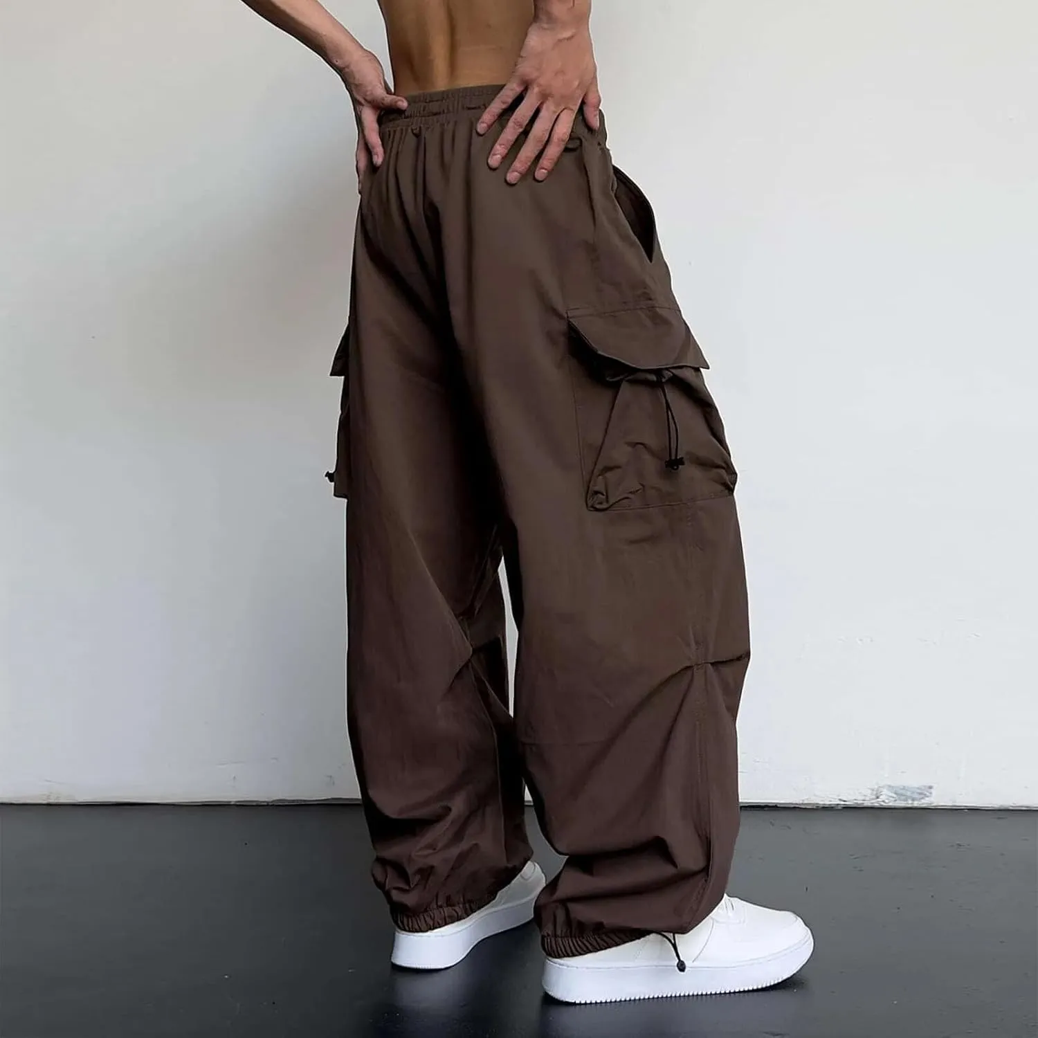 Men's Hip Hop Parachute Jogger Pants Y2K Street Baggy Trousers Rap Hippies Cargo Pants Harem Pants with Pockets