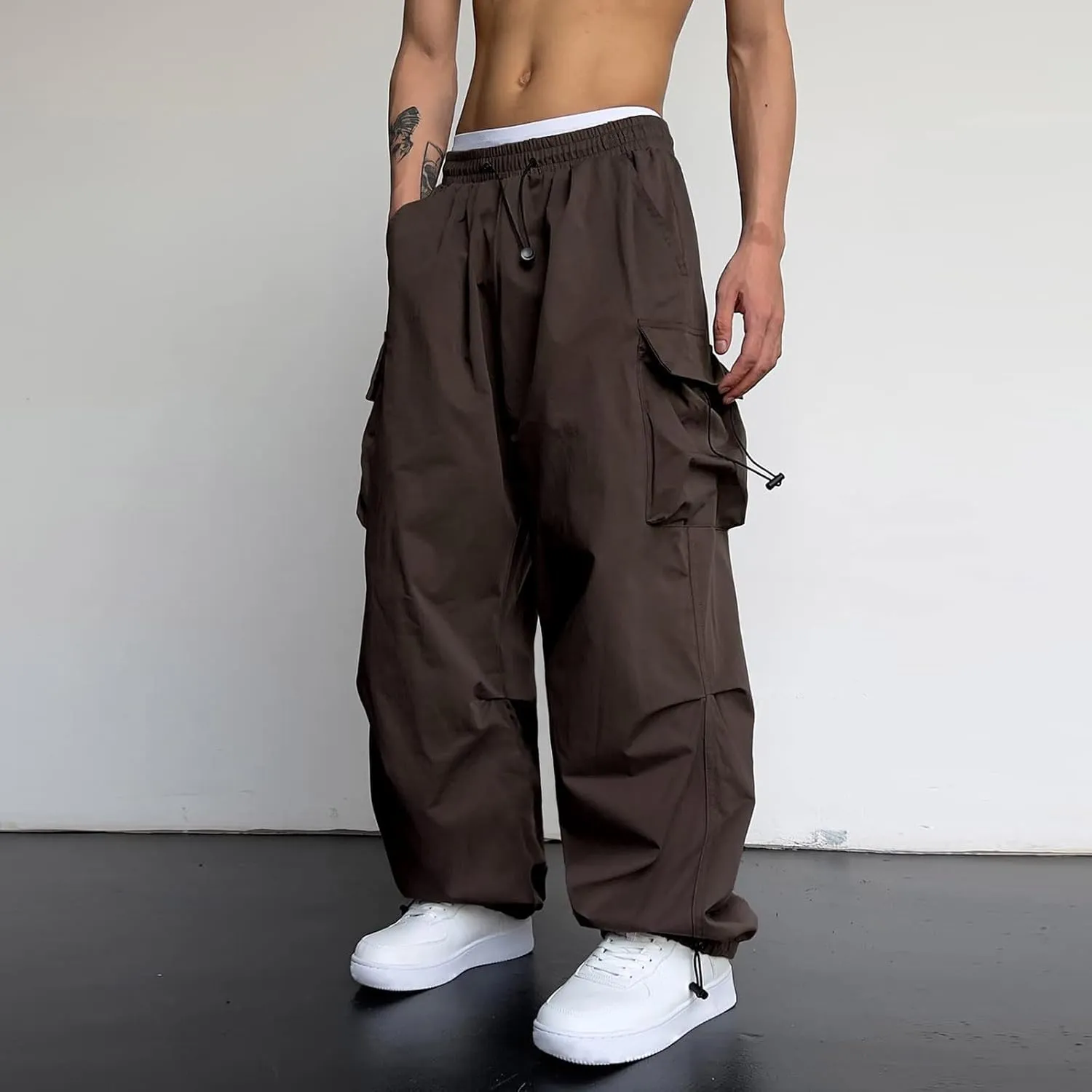Men's Hip Hop Parachute Jogger Pants Y2K Street Baggy Trousers Rap Hippies Cargo Pants Harem Pants with Pockets