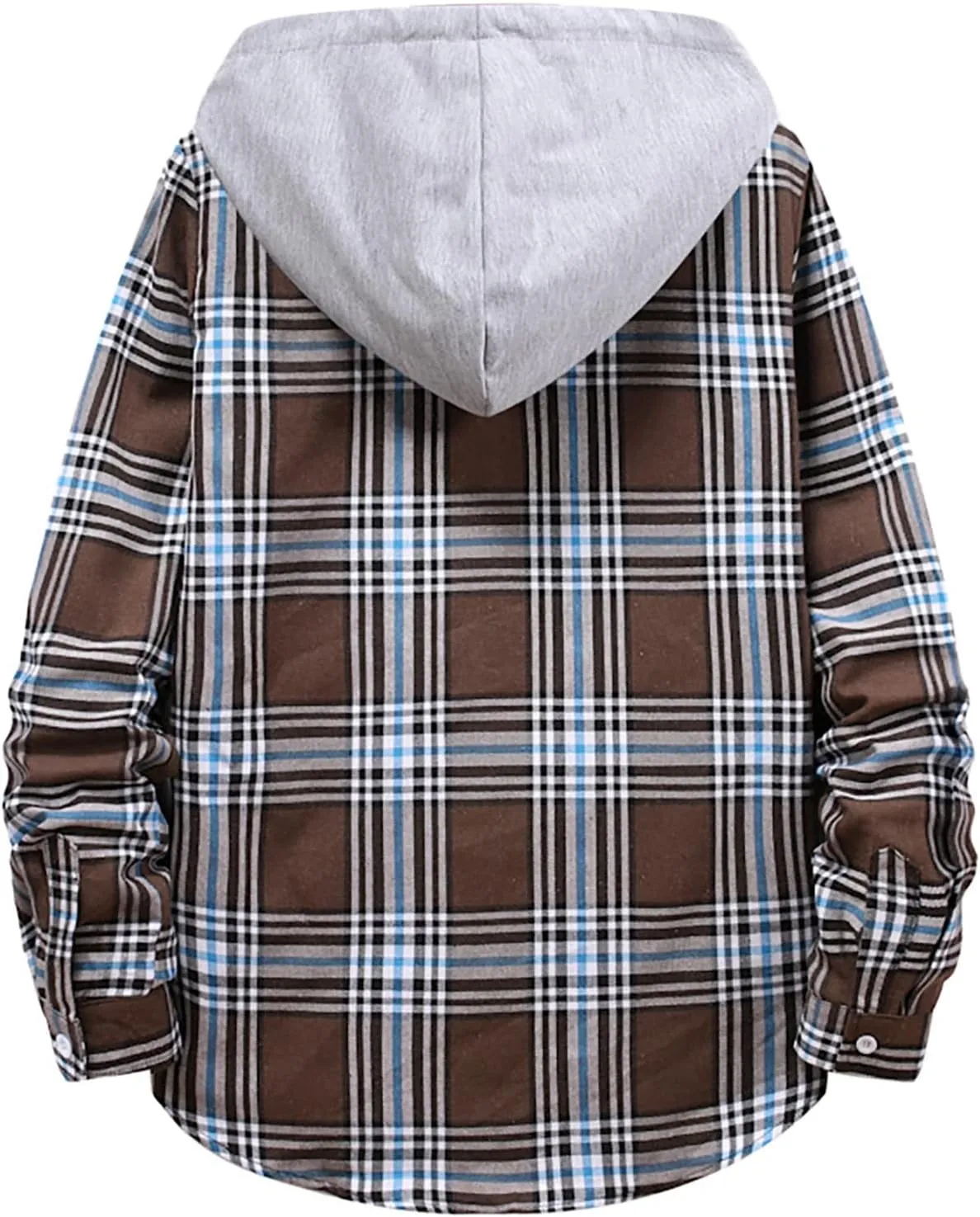 Men's Hooded Shirts Jackets Flannel Collar Long Sleeve Shirt Blouse Quilted Lined Flannel Shirt Jacket for Men Fall