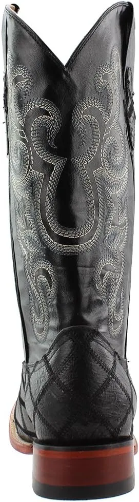 Men's Ostrich Patch Black Leather Boots