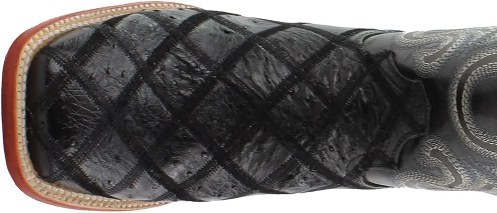 Men's Ostrich Patch Black Leather Boots