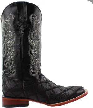 Men's Ostrich Patch Black Leather Boots