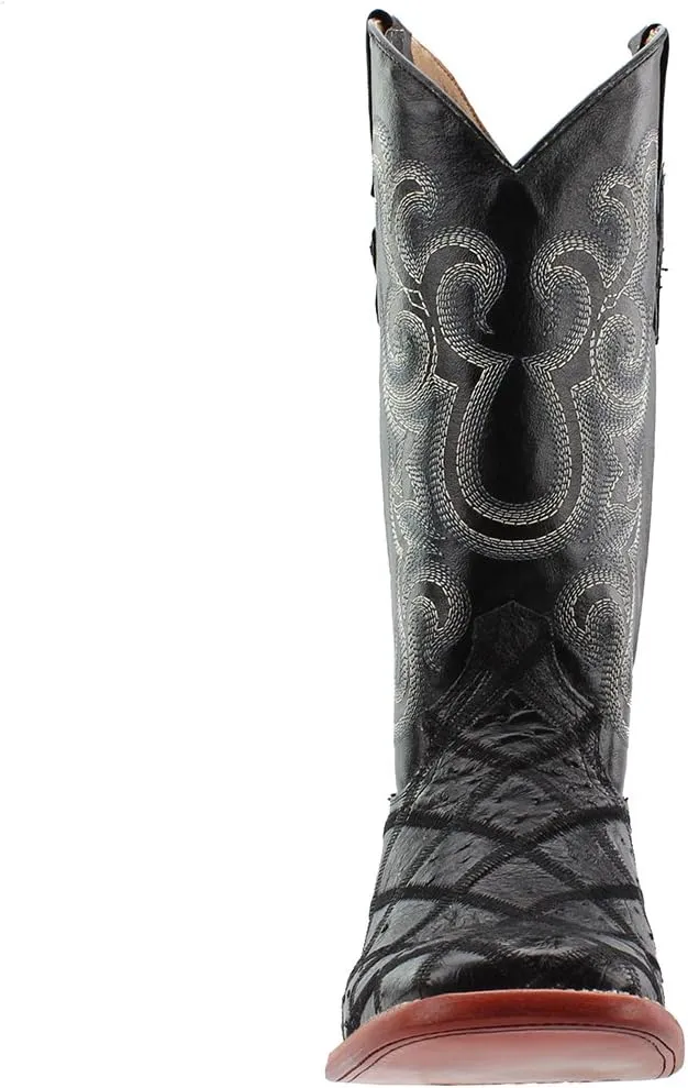 Men's Ostrich Patch Black Leather Boots