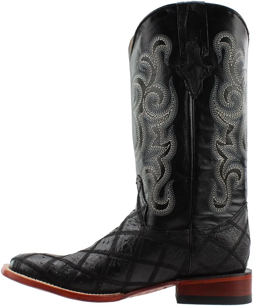 Men's Ostrich Patch Black Leather Boots