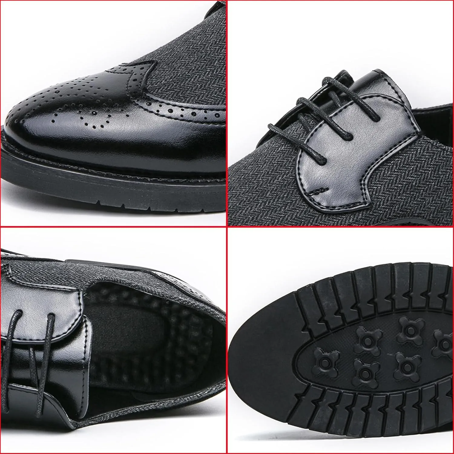 Men's Patchwork Two Tone Brogue Oxfords Shoes Fashion Wingtip Round-Toe Lace Up Low Top Leather Dress Shoes Classic Hand Stitched Business Formal Derby Shoes