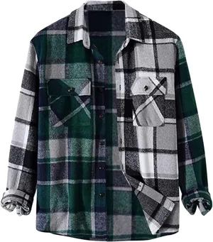 Men's Plaid Hooded Shirts Casual Print Lapel Button Down Pocket Long Sleeve Shirt Fall Casual Button Down Shirts
