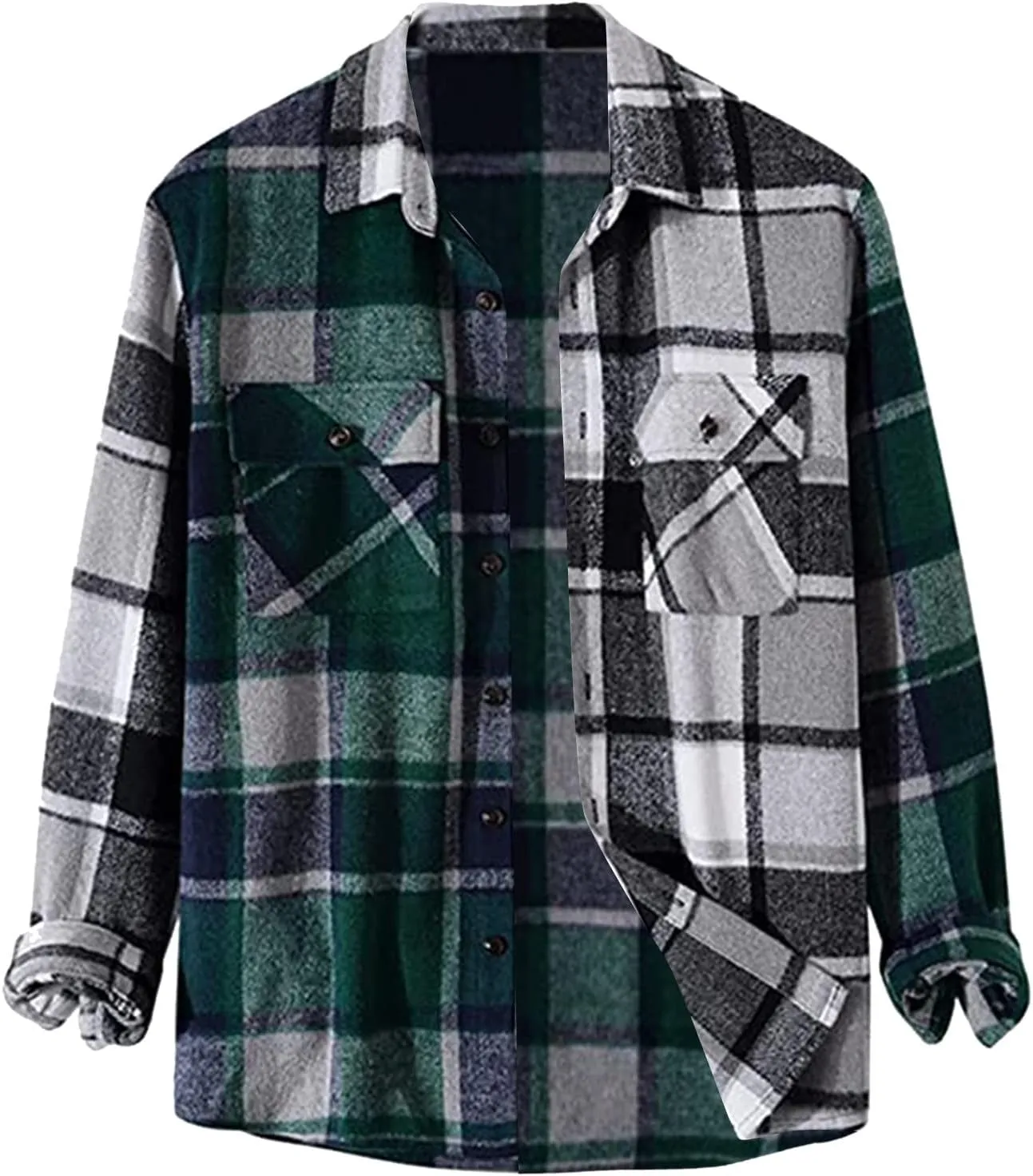 Men's Plaid Hooded Shirts Casual Print Lapel Button Down Pocket Long Sleeve Shirt Fall Casual Button Down Shirts