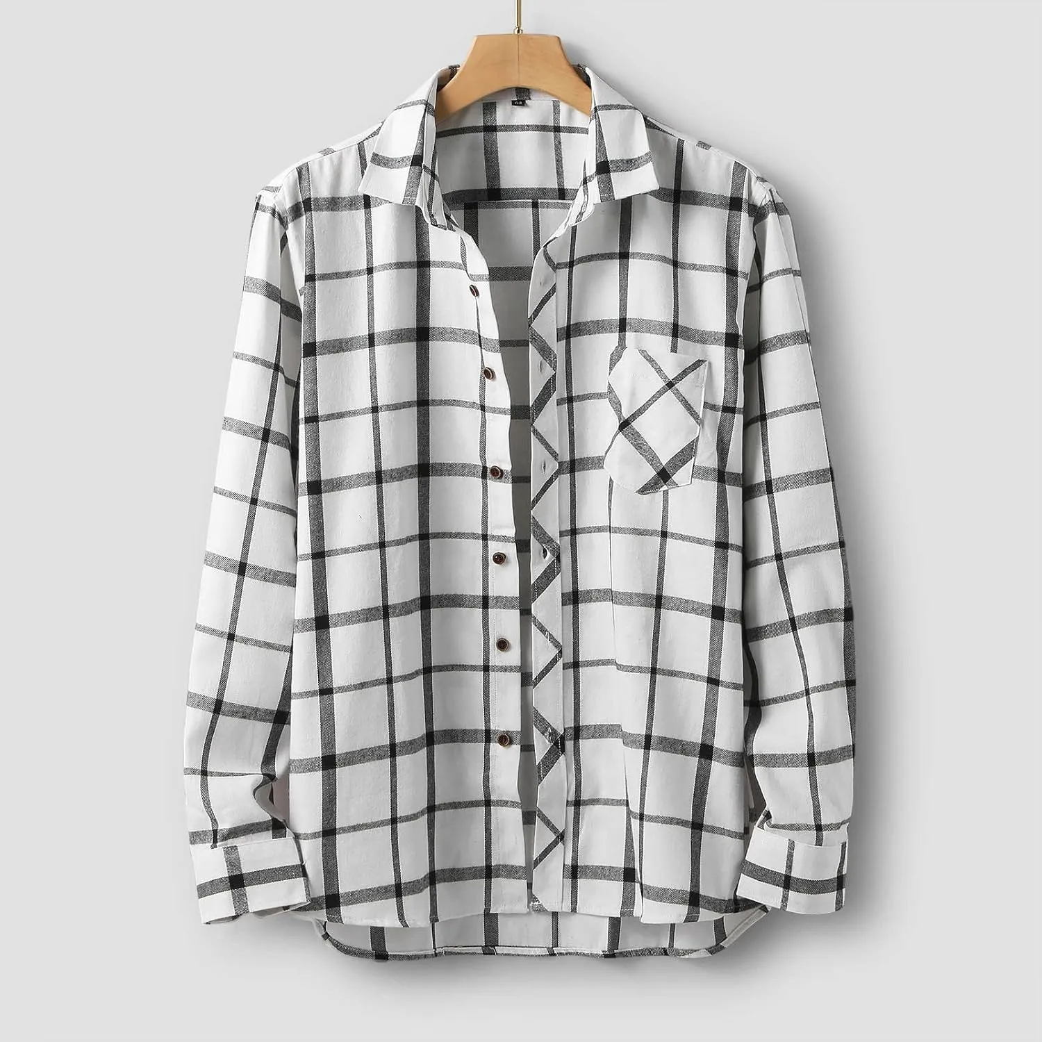 Mens Plaid Jacket Fashionable Square Printing Lightweight Breathable Long Sleeve Lapel Formal Shirt with Hood for