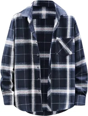 Mens Plaid Jacket Fashionable Square Printing Lightweight Breathable Long Sleeve Lapel Formal Shirt with Hood for