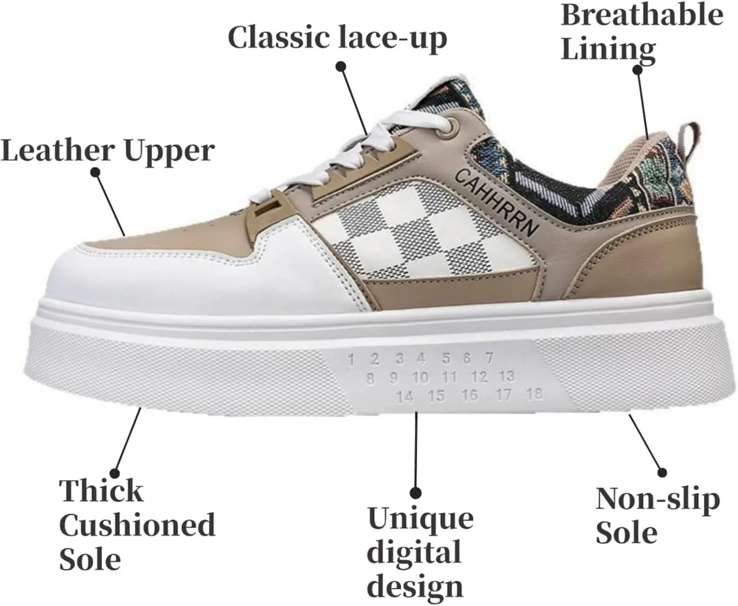 Men's Platform Fashion Sneakers Plaid Patchwork Leather Comfortable Casual Streetwear Walking Shoes