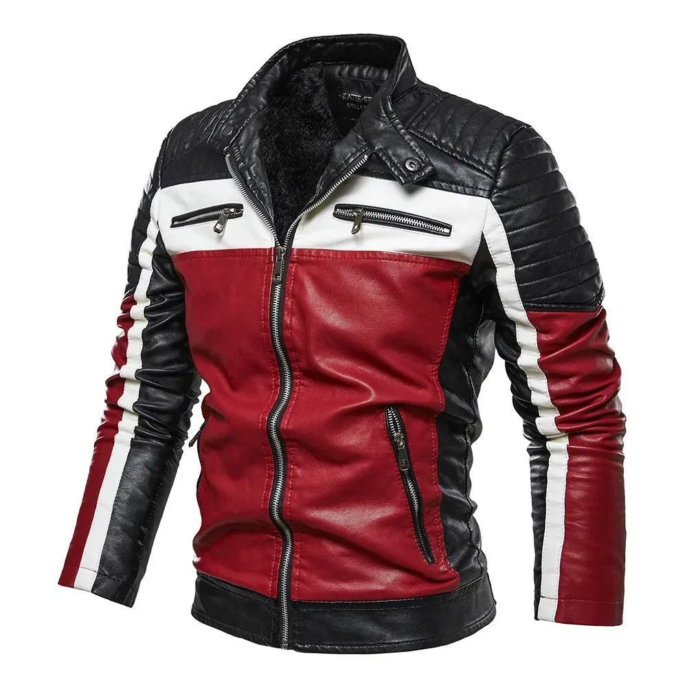 Men's PU Leather Patchwork Biker Jacket