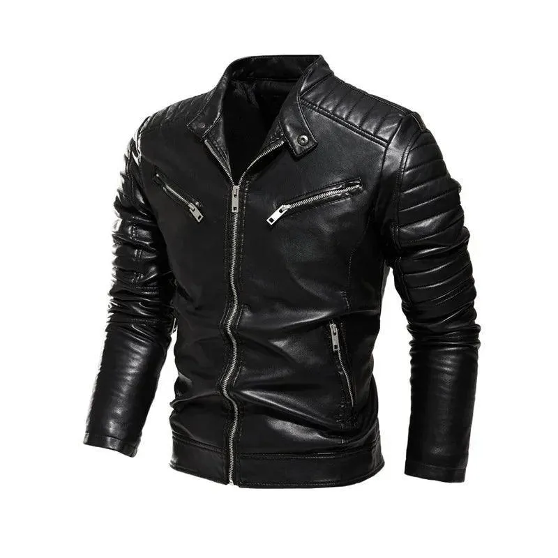 Men's PU Leather Patchwork Biker Jacket