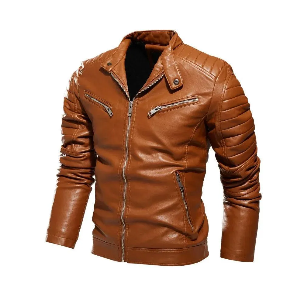Men's PU Leather Patchwork Biker Jacket