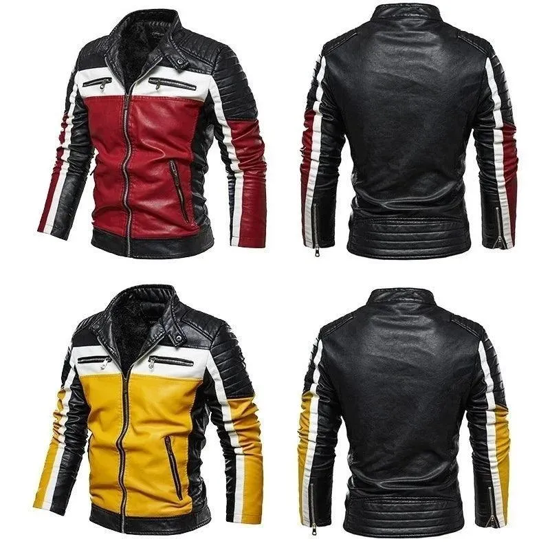 Men's PU Leather Patchwork Biker Jacket
