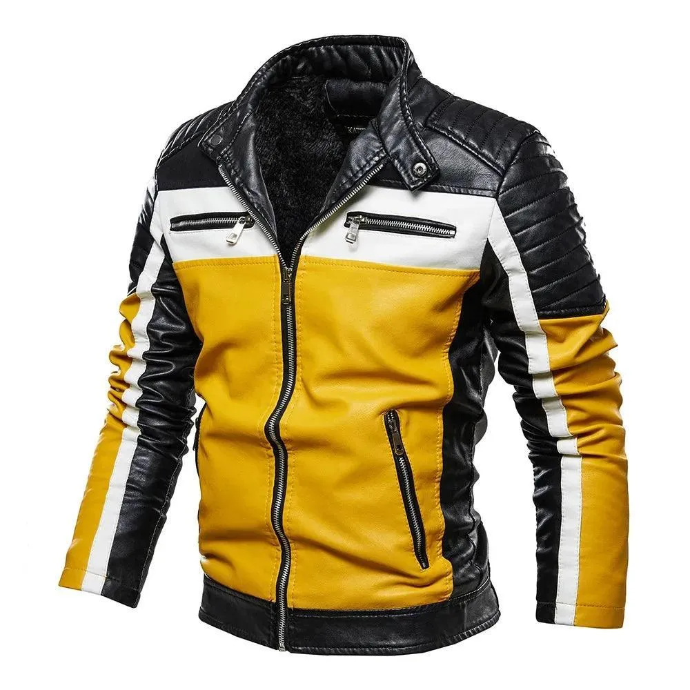 Men's PU Leather Patchwork Biker Jacket