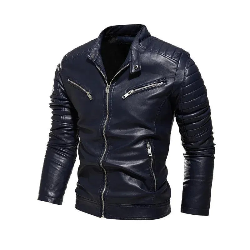 Men's PU Leather Patchwork Biker Jacket