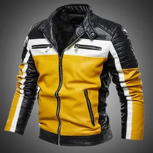Men's PU Leather Patchwork Biker Jacket