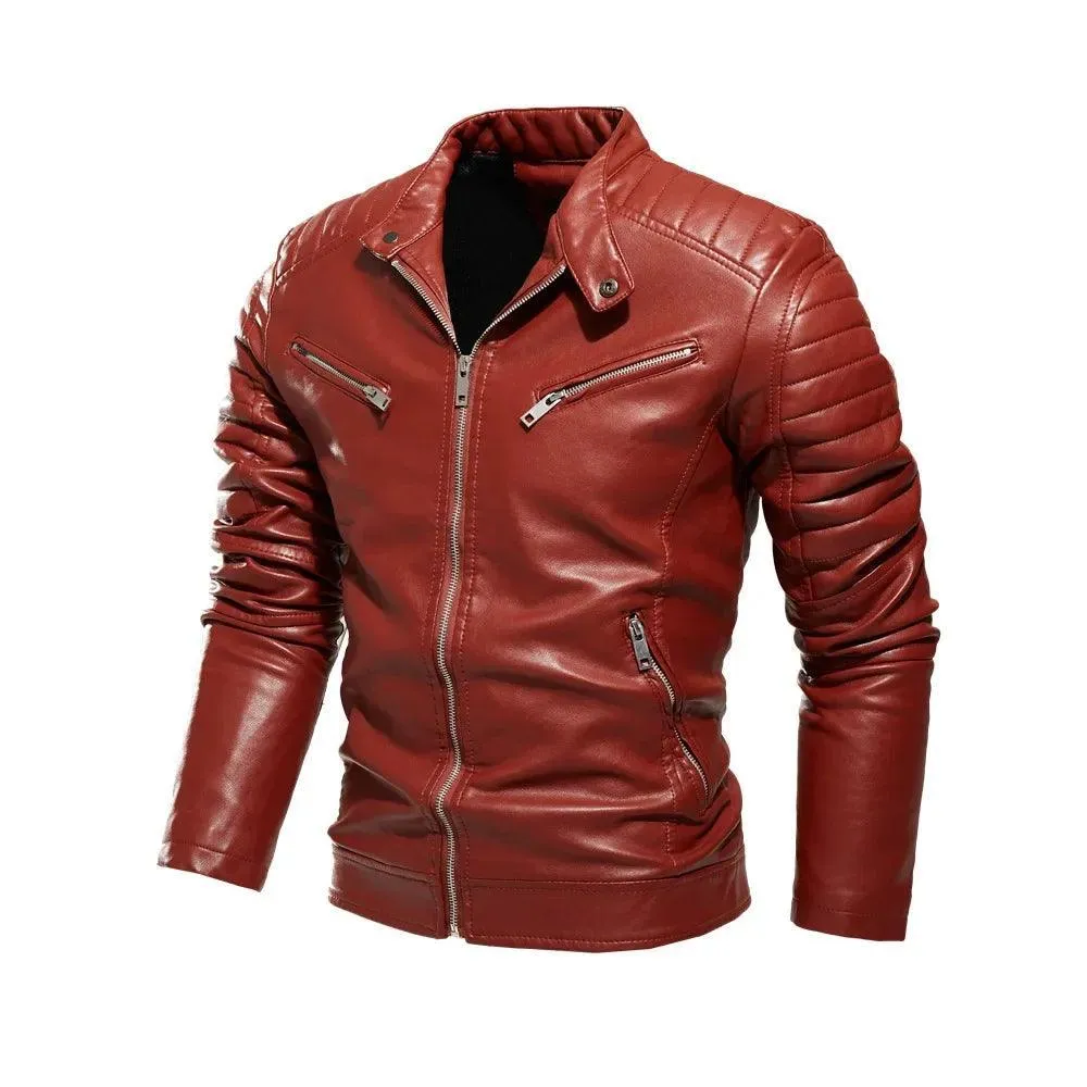 Men's PU Leather Patchwork Biker Jacket