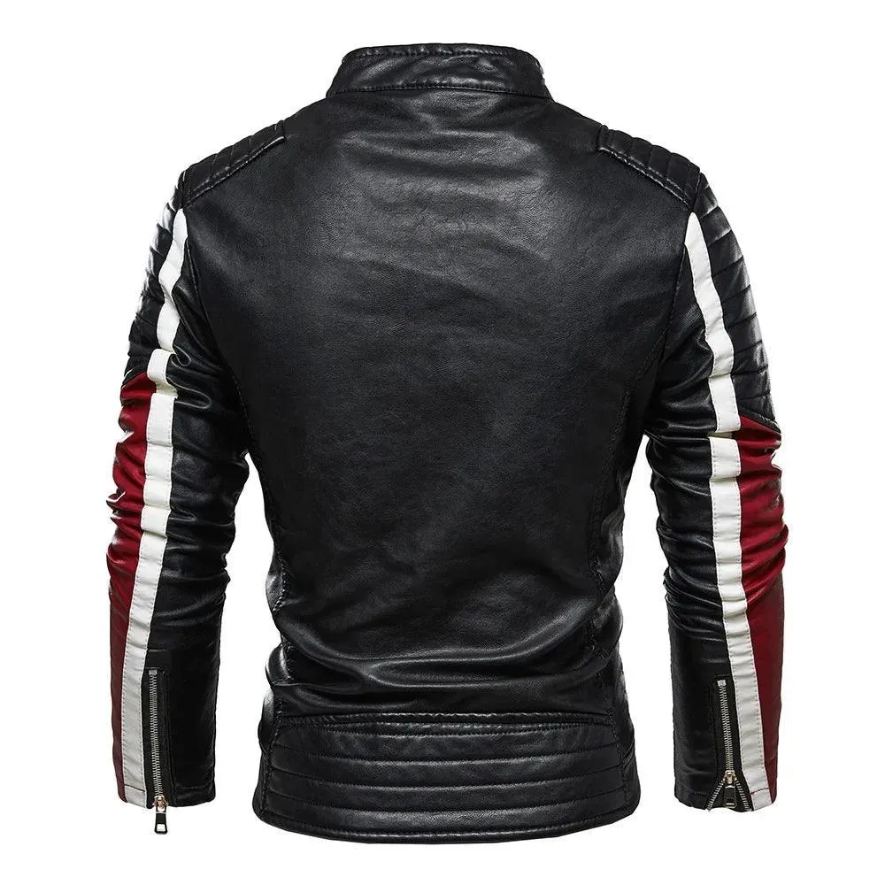 Men's PU Leather Patchwork Biker Jacket