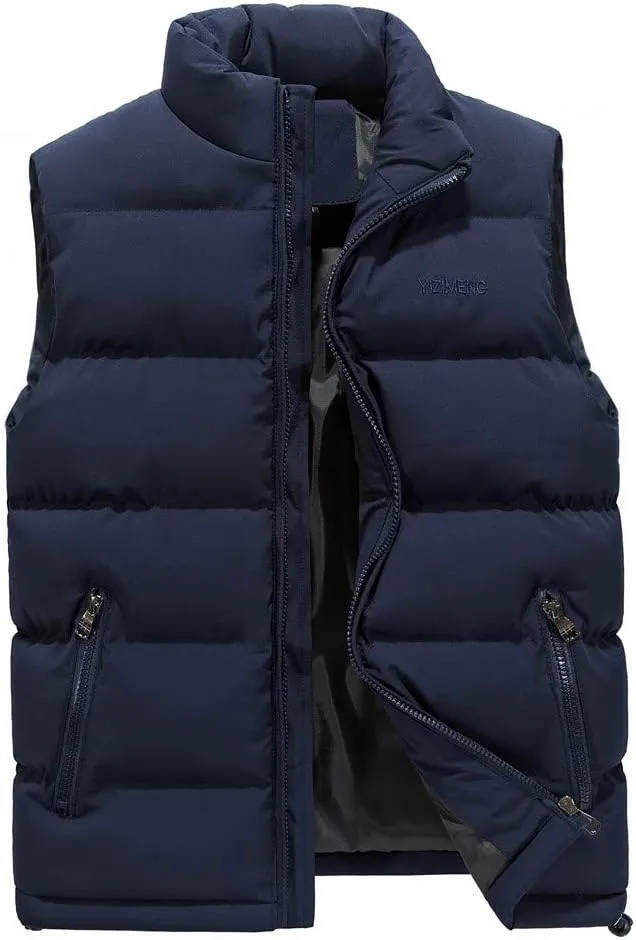 Men's Puffer Vest Casual Vest Winter Jacket With Pocket Solid Color Outdoor Vest Top Riding Skiing Fishing Puffy Vests, S-6XL