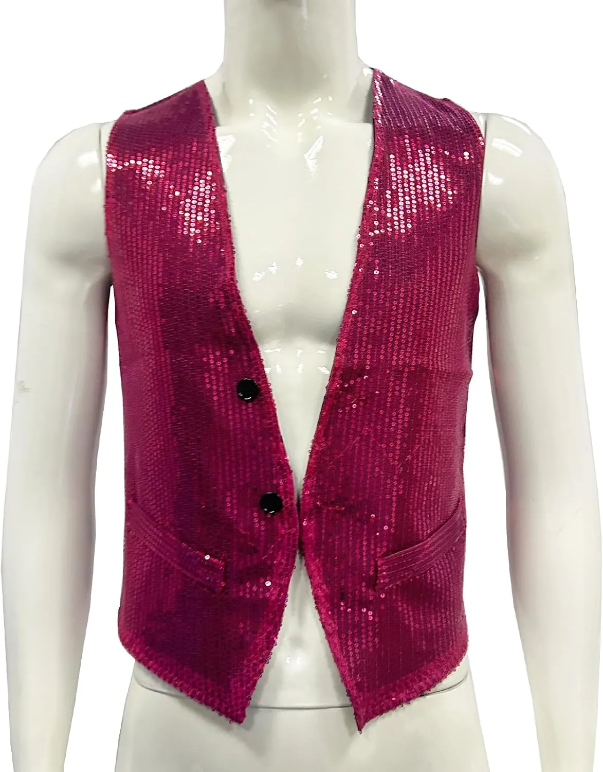 Men's Sparkling Sequin Vest V-Neck Slim Fit Waistcoat for Dancing Christmas Party Wedding Prom Events