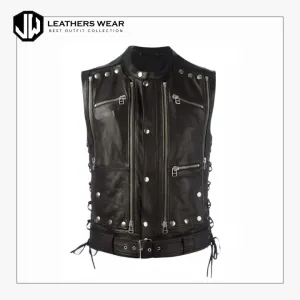 Men's Studded Leather Biker Vest
