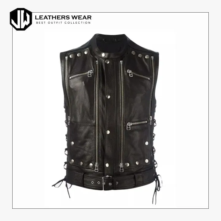 Men's Studded Leather Biker Vest