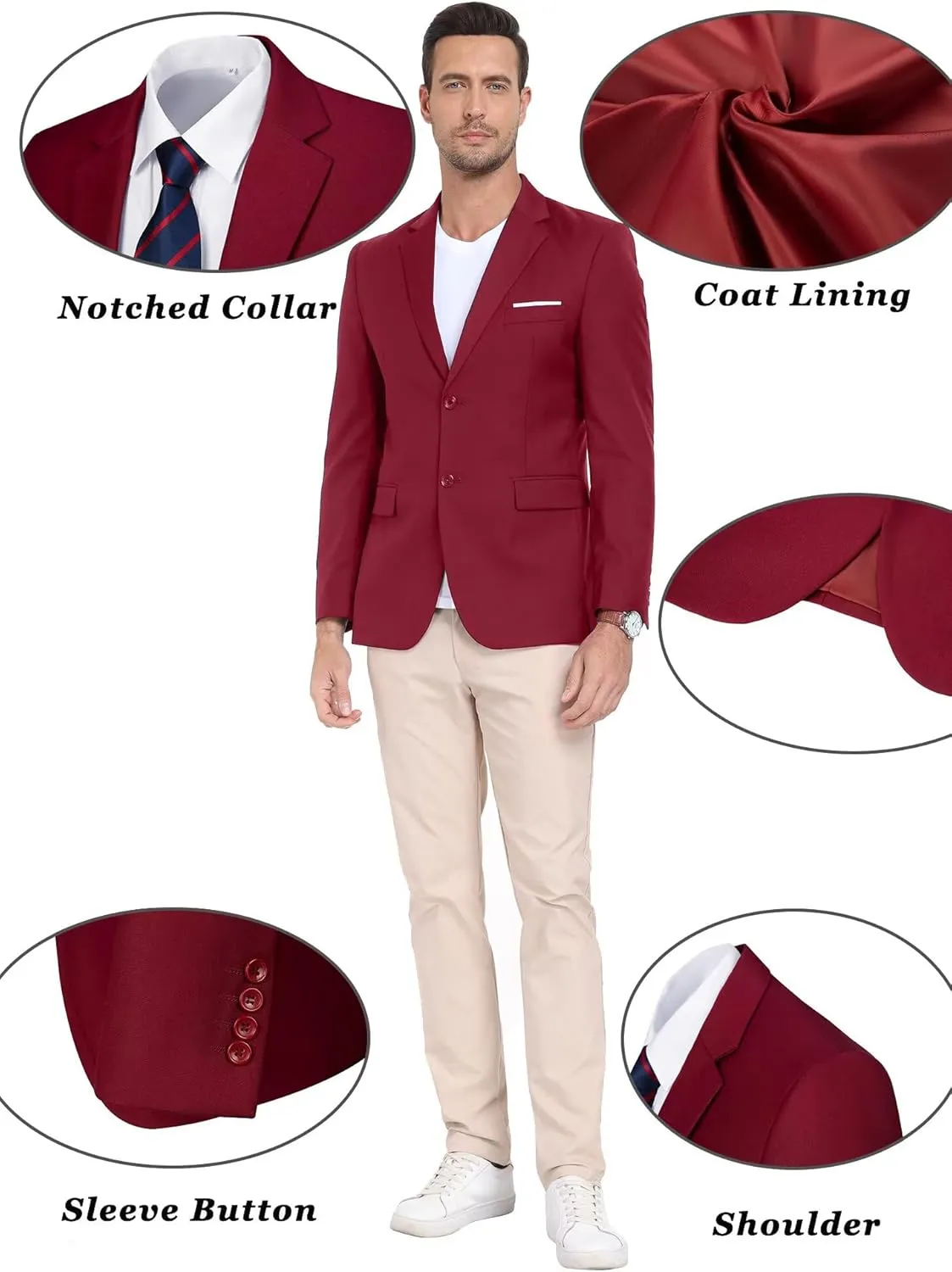 Mens Suit Jackets Casual Two Button Slim Fit Blazers Suit Separates Coat Sport Coats with Pockets for Wedding Prom Party