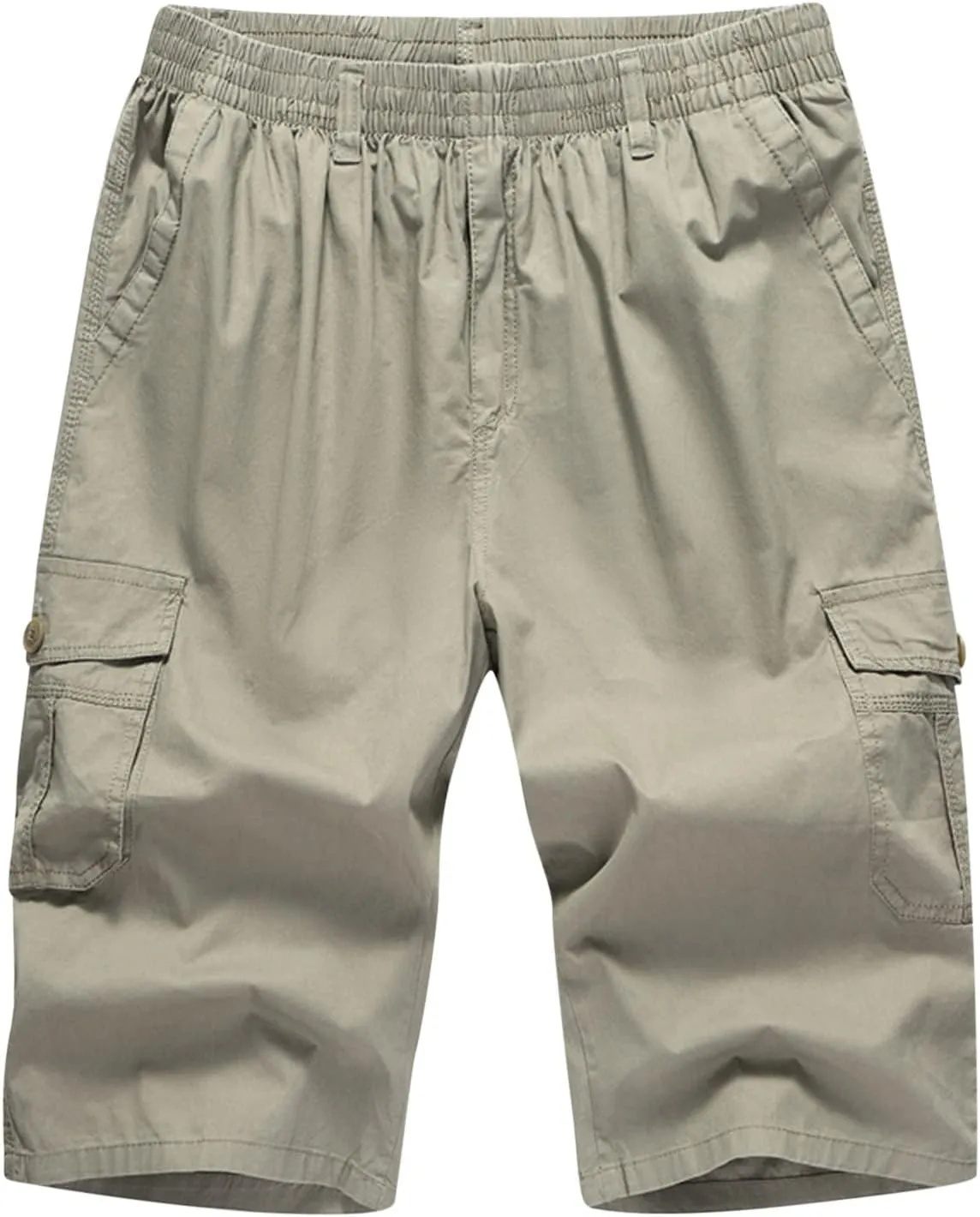 Mens Summer Shorts Loose Fit Cotton Elastic Waist Multi Pockets Cargo Shorts Fashion Outdoor Solid Beach Shorts
