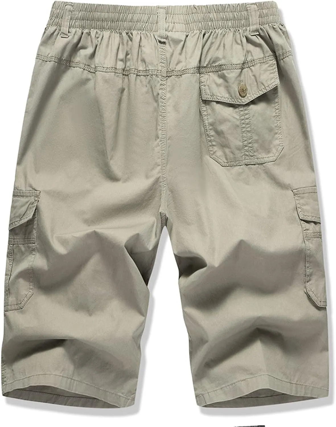 Mens Summer Shorts Loose Fit Cotton Elastic Waist Multi Pockets Cargo Shorts Fashion Outdoor Solid Beach Shorts