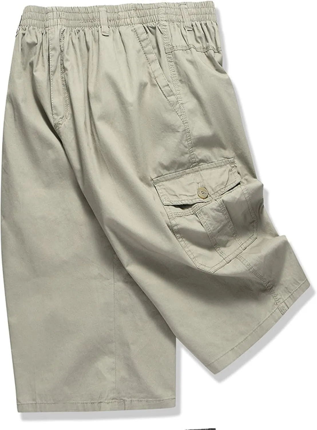 Mens Summer Shorts Loose Fit Cotton Elastic Waist Multi Pockets Cargo Shorts Fashion Outdoor Solid Beach Shorts
