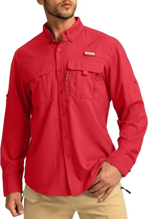 Men's Sun Protection Fishing Shirts Long Sleeve Travel Work Shirts for Men UPF50  Button Down Shirts with Zipper Pockets