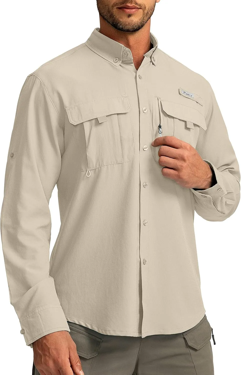 Men's Sun Protection Fishing Shirts Long Sleeve Travel Work Shirts for Men UPF50  Button Down Shirts with Zipper Pockets