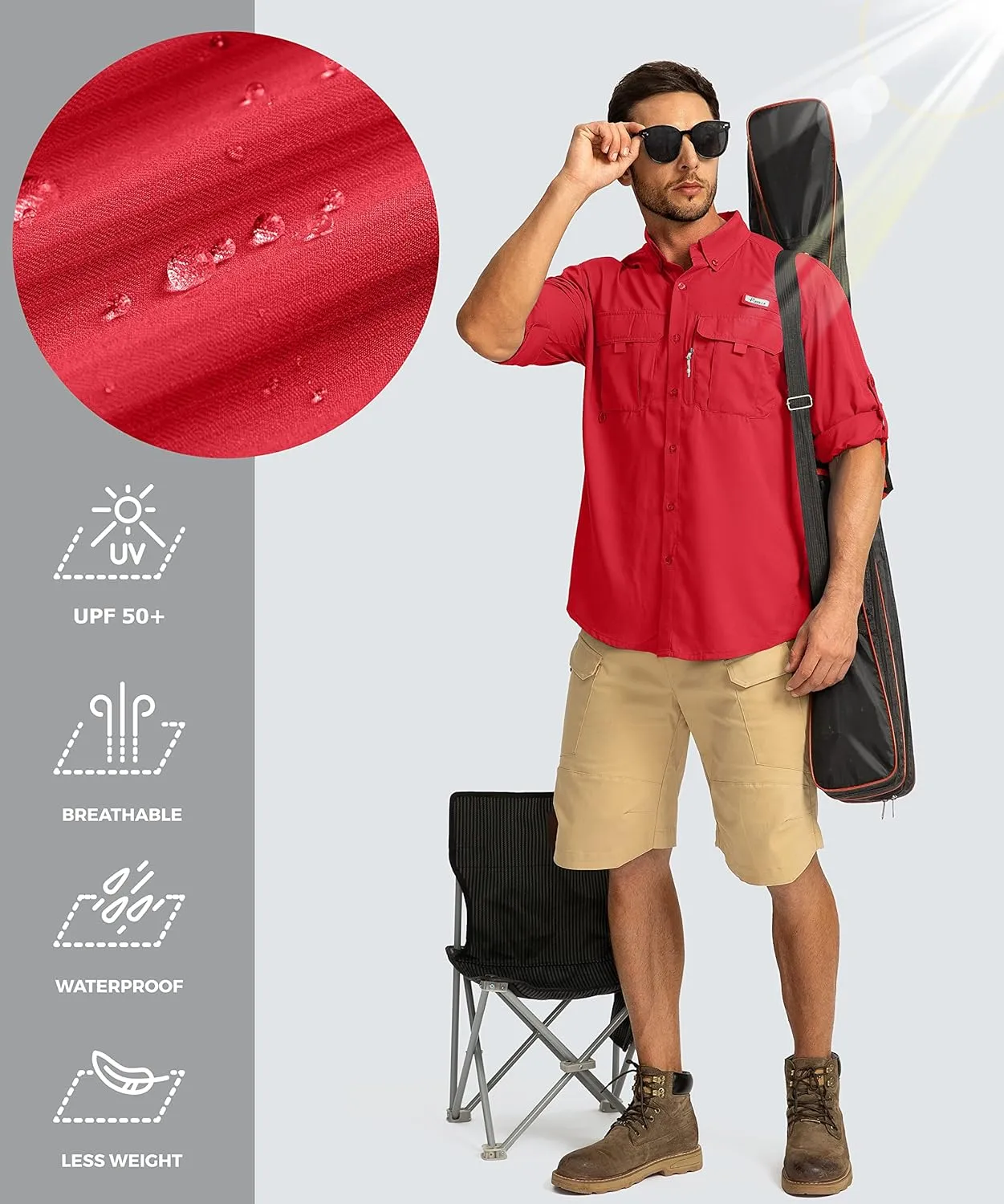 Men's Sun Protection Fishing Shirts Long Sleeve Travel Work Shirts for Men UPF50  Button Down Shirts with Zipper Pockets