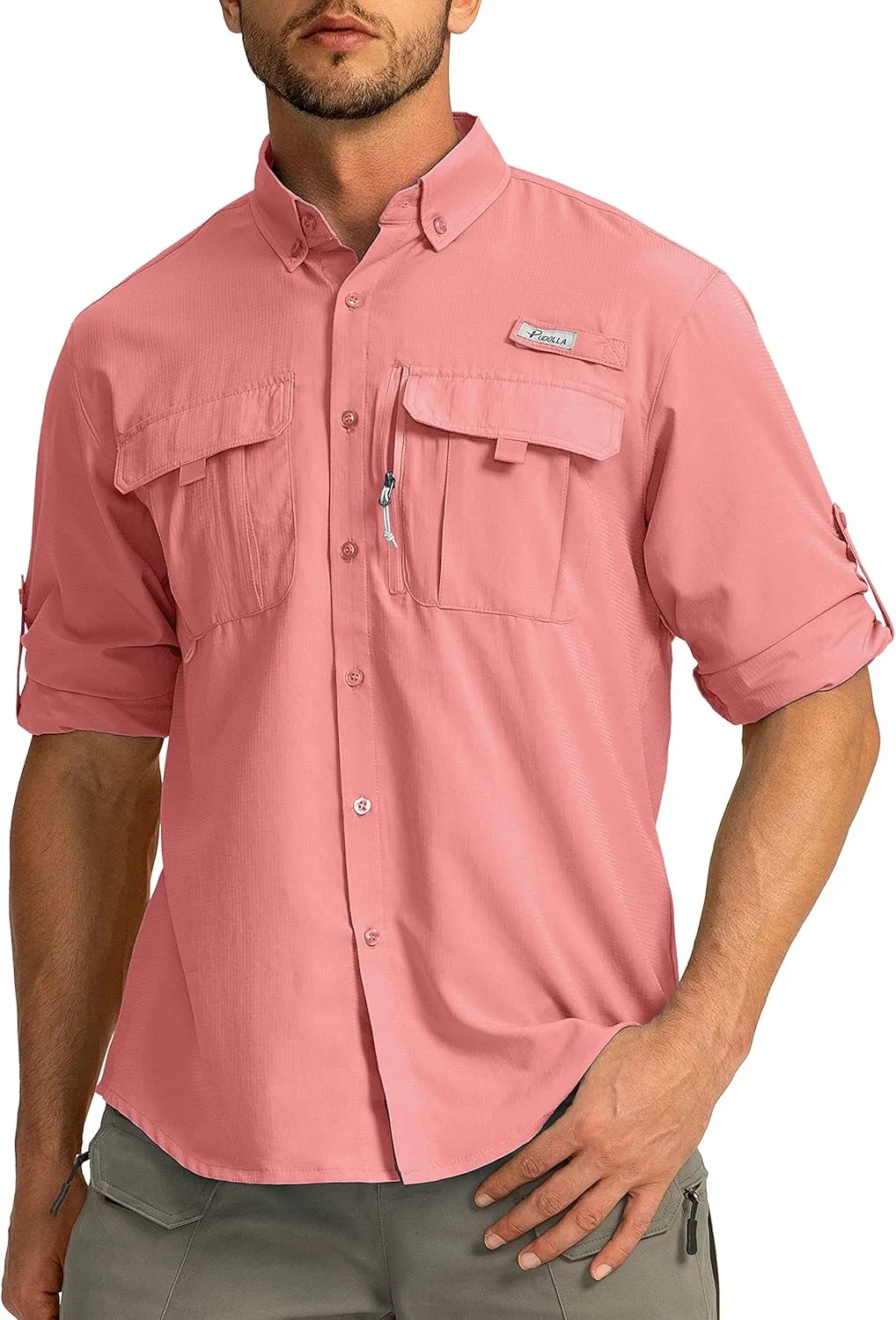 Men's Sun Protection Fishing Shirts Long Sleeve Travel Work Shirts for Men UPF50  Button Down Shirts with Zipper Pockets