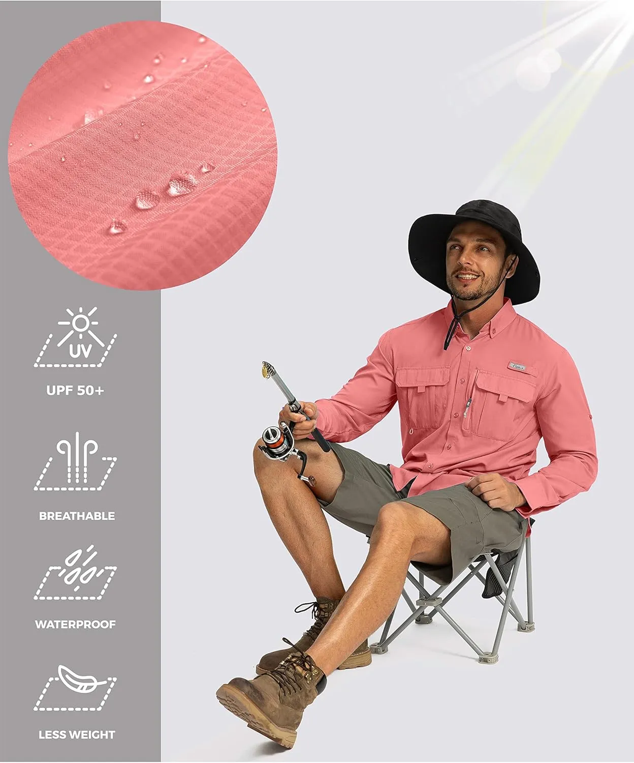 Men's Sun Protection Fishing Shirts Long Sleeve Travel Work Shirts for Men UPF50  Button Down Shirts with Zipper Pockets