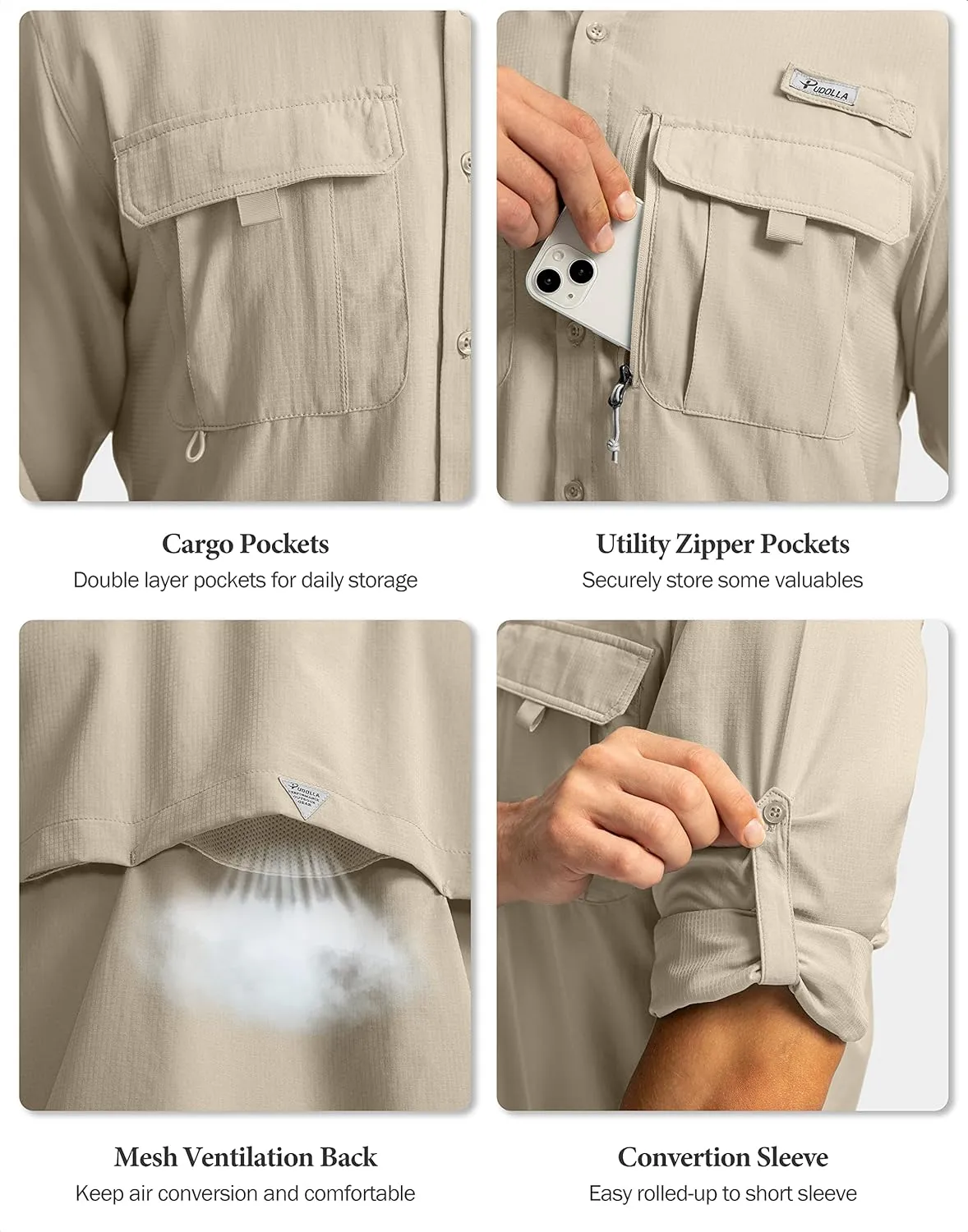 Men's Sun Protection Fishing Shirts Long Sleeve Travel Work Shirts for Men UPF50  Button Down Shirts with Zipper Pockets